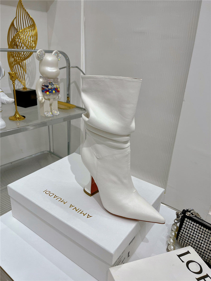 High Quality Luxury Amina Muaddi Leather Ankle Boots – Style 56835 product detail