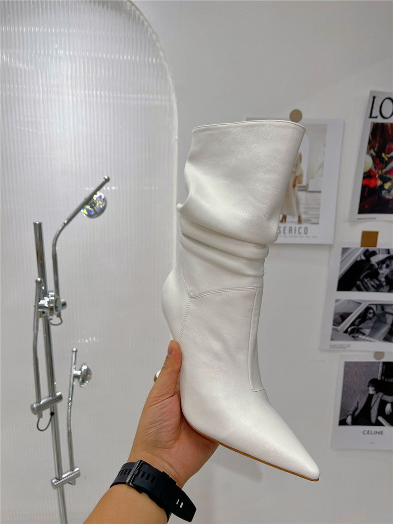 High Quality Luxury Amina Muaddi Leather Ankle Boots – Style 56835 product detail