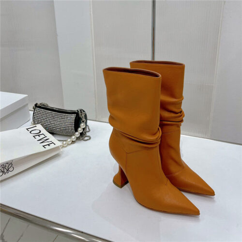 High Quality Luxury Amina Muaddi Leather Ankle Boots – Style 20675