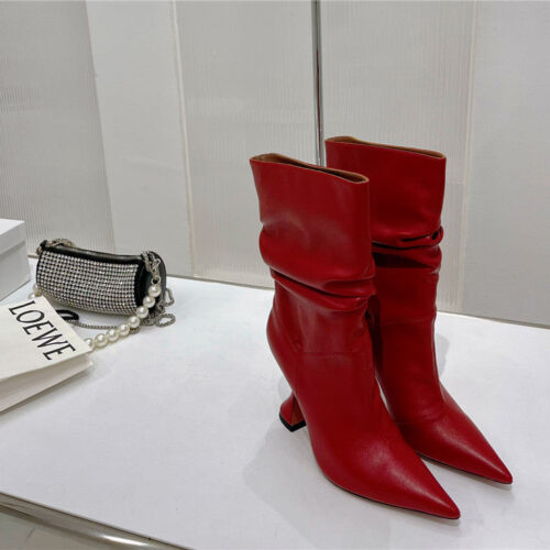High Quality Luxury Amina Muaddi Leather Ankle Boots – Style 17283