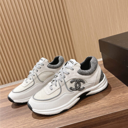 High Quality Luxury Chanel Tweed Stitching Casual Sneakers