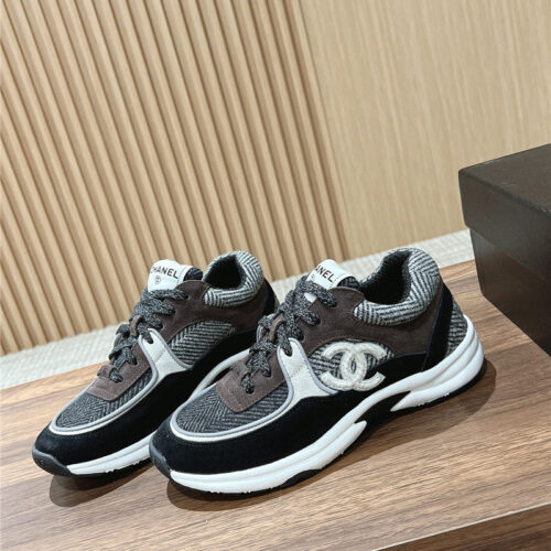 High Quality Luxury Chanel Tweed Stitching Casual Sneakers – Style 45478