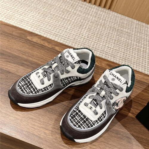 High Quality Luxury Chanel Tweed Stitching Casual Sneakers – Style 43782