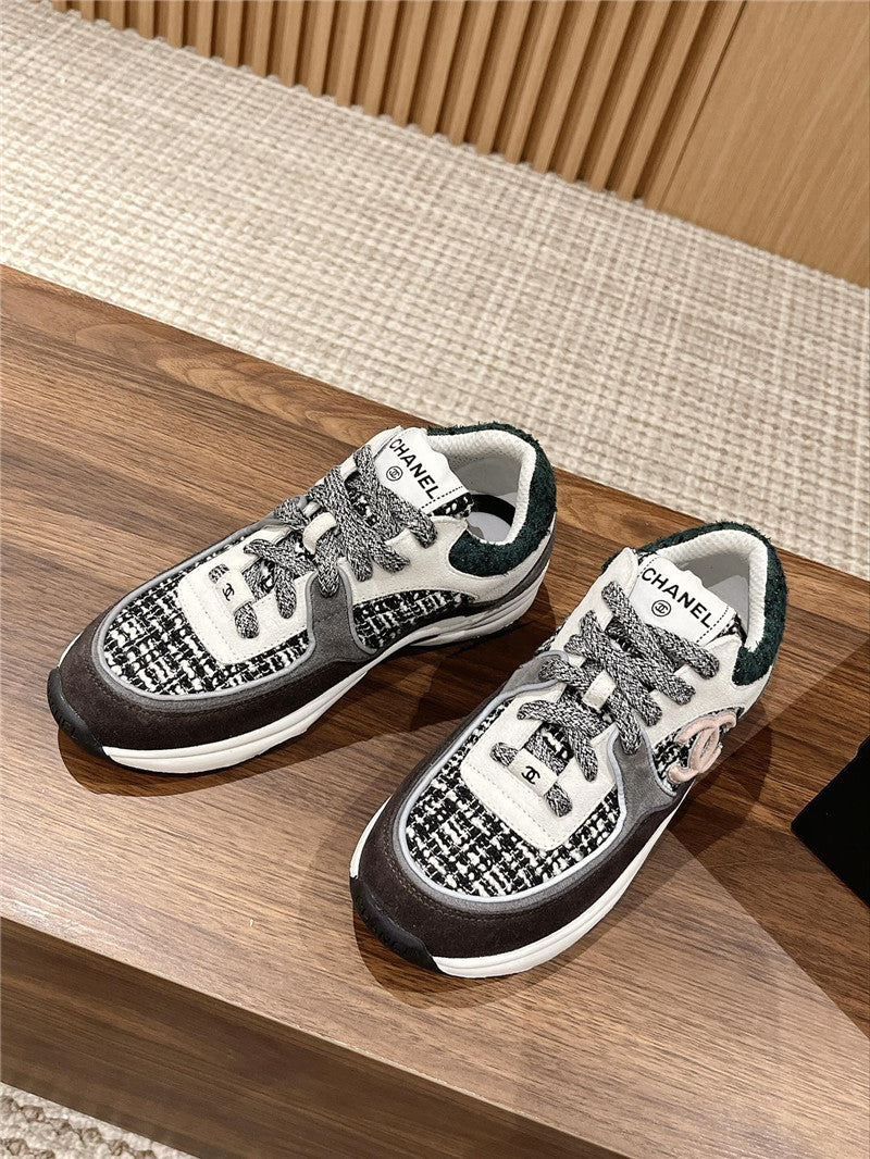 High Quality Luxury Chanel Tweed Stitching Casual Sneakers – Style 43782
