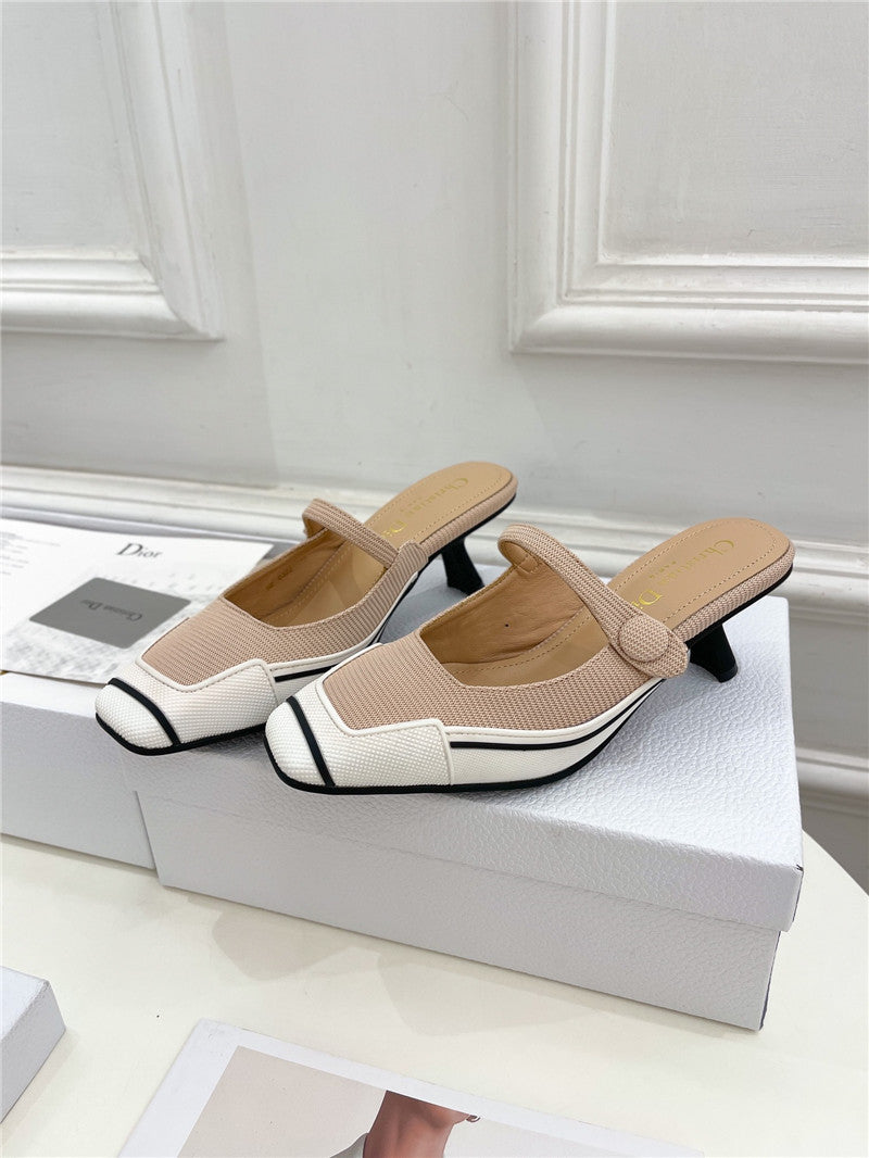 High Quality Luxury Dior Best Quality Fire Retro Square Toe Mules