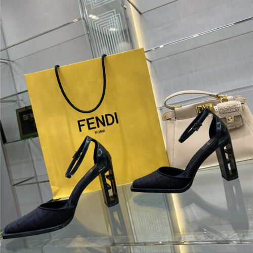High Quality Luxury Fendi Square Toe FF Hollow Heel Court Shoes – Style 37683
