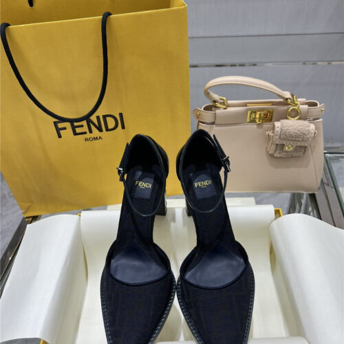 High Quality Luxury Fendi Square Toe FF Hollow Heel Court Shoes – Style 37683 alternate view