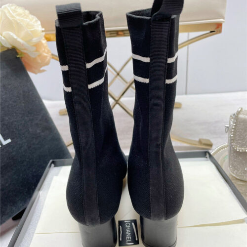 High Quality Luxury Chanel Logo Pointed Toe Chunky Heel Ankle Boots – Style 64678 product detail