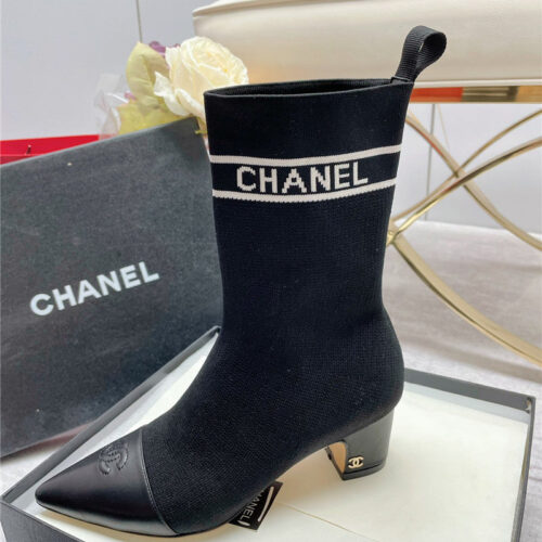 High Quality Luxury Chanel Logo Pointed Toe Chunky Heel Ankle Boots – Style 64678 product detail