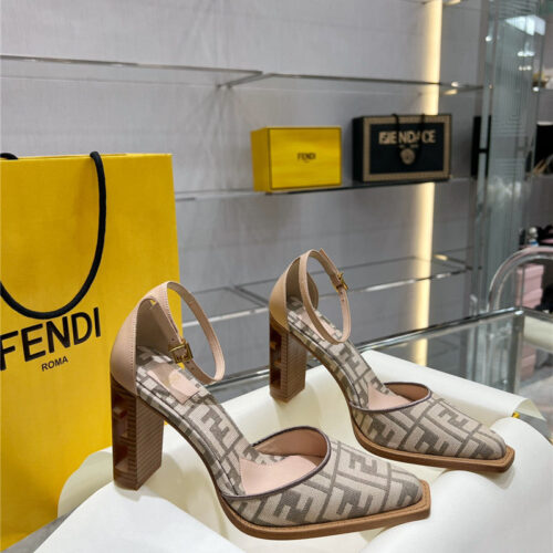 High Quality Luxury Fendi Square Toe FF Hollow Heel Court Shoes – Style 98131
