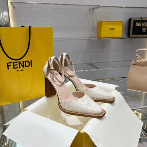 High Quality Luxury Fendi Square Toe FF Hollow Heel Court Shoes