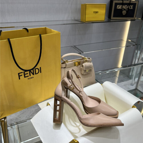 High Quality Luxury Fendi Square Toe FF Hollow Heel Court Shoes – Style 17331