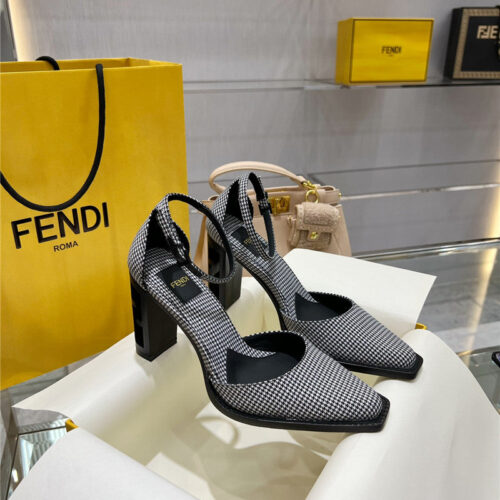 High Quality Luxury Fendi Square Toe FF Hollow Heel Court Shoes – Style 43315