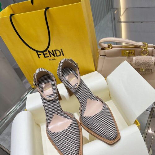 High Quality Luxury Fendi Square Toe FF Hollow Heel Court Shoes – Style 85107 product detail