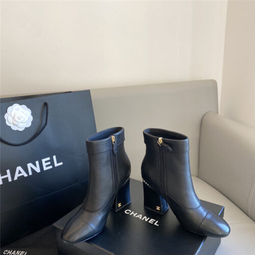 High Quality Luxury Chanel Pearl Heel Ankle Boots alternate view