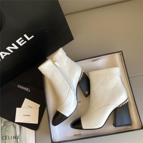 High Quality Luxury Chanel Pearl Heel Ankle Boots – Style 35046 product detail