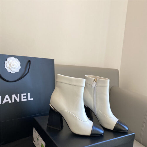 High Quality Luxury Chanel Pearl Heel Ankle Boots – Style 35046