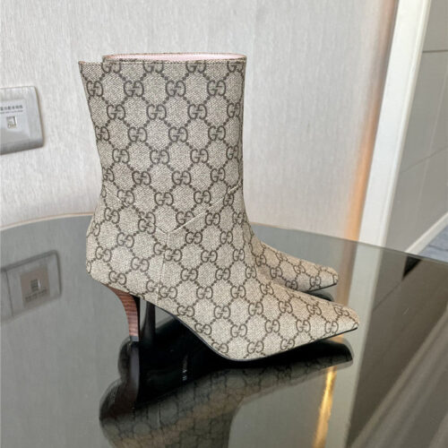 High Quality Luxury Gucci GG Pointed Toe High Heel Ankle Boots