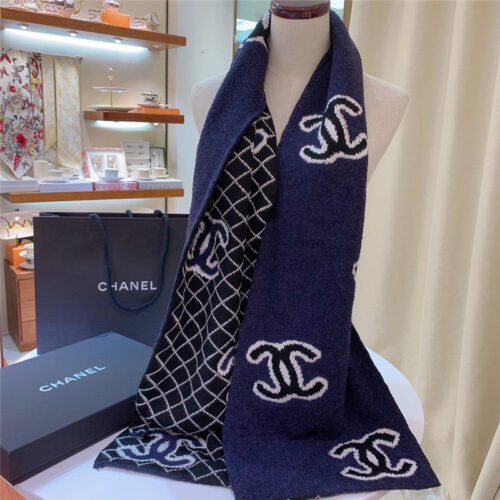 High Quality Luxury Chanel Logo Reversible Wool Scarf