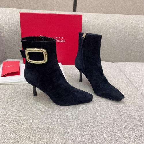 High Quality Luxury Roger Vivier Square Buckle High Heel Ankle Boots