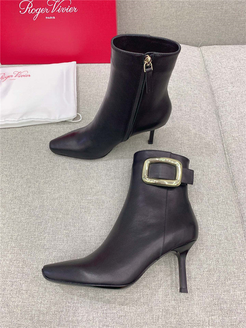 High Quality Luxury Roger Vivier Square Buckle High Heel Ankle Boots – Style 87220 product detail