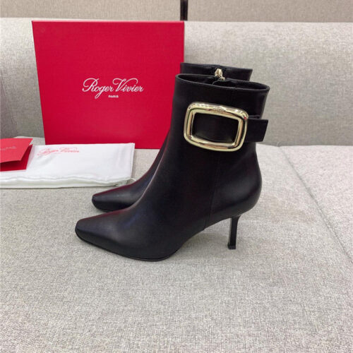 High Quality Luxury Roger Vivier Square Buckle High Heel Ankle Boots – Style 87220 product detail