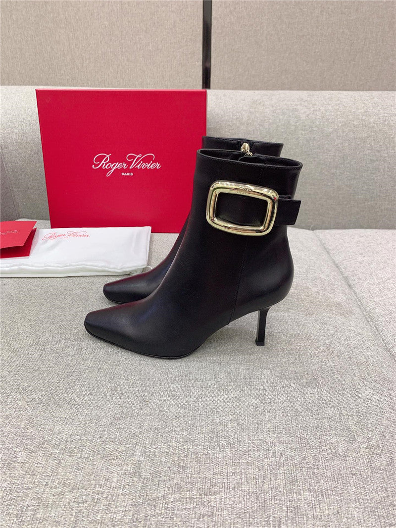 High Quality Luxury Roger Vivier Square Buckle High Heel Ankle Boots – Style 87220 product detail