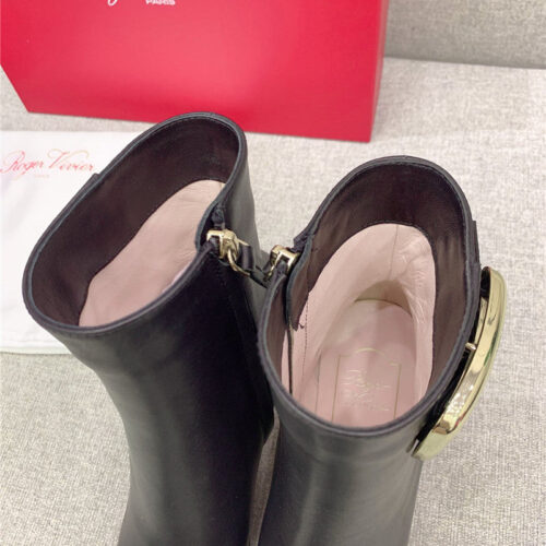 High Quality Luxury Roger Vivier Square Buckle High Heel Ankle Boots – Style 87220 product detail