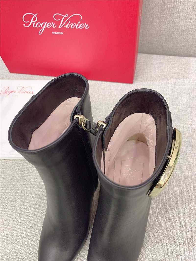 High Quality Luxury Roger Vivier Square Buckle High Heel Ankle Boots – Style 87220 product detail