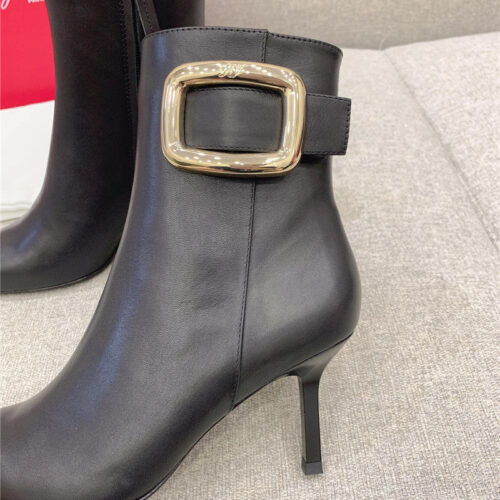High Quality Luxury Roger Vivier Square Buckle High Heel Ankle Boots – Style 87220 product detail