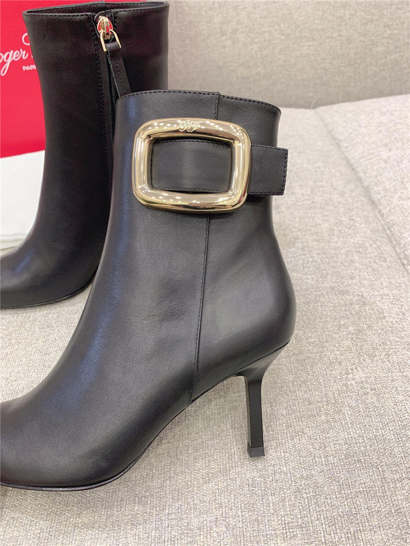 High Quality Luxury Roger Vivier Square Buckle High Heel Ankle Boots – Style 87220 product detail