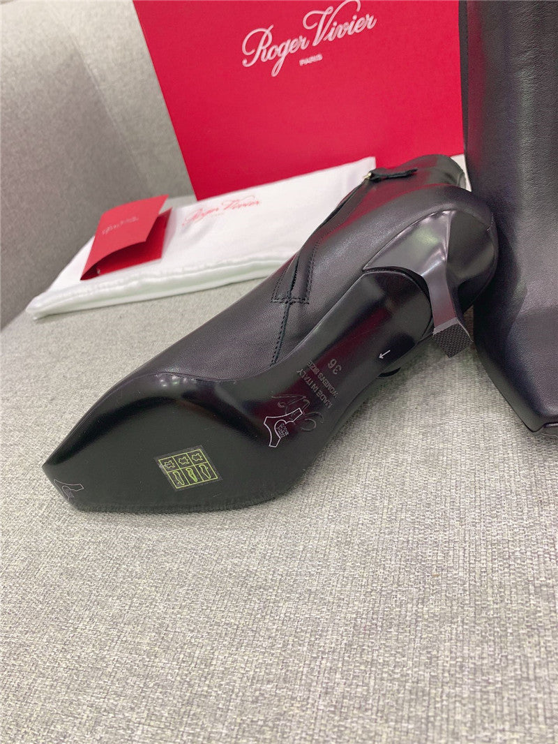 High Quality Luxury Roger Vivier Square Buckle High Heel Ankle Boots – Style 87220 product detail