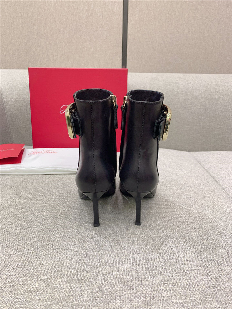 High Quality Luxury Roger Vivier Square Buckle High Heel Ankle Boots – Style 87220 product detail