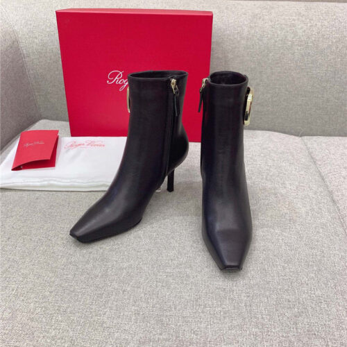 High Quality Luxury Roger Vivier Square Buckle High Heel Ankle Boots – Style 87220 alternate view