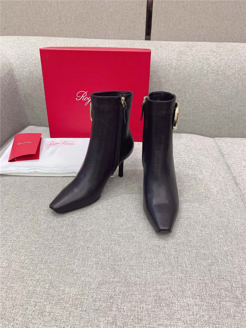 High Quality Luxury Roger Vivier Square Buckle High Heel Ankle Boots – Style 87220 product detail