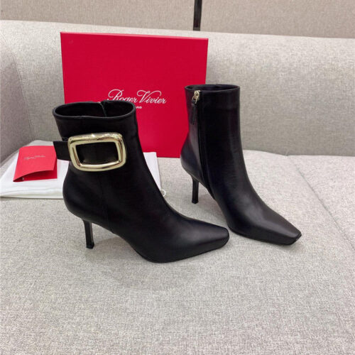 High Quality Luxury Roger Vivier Square Buckle High Heel Ankle Boots – Style 87220