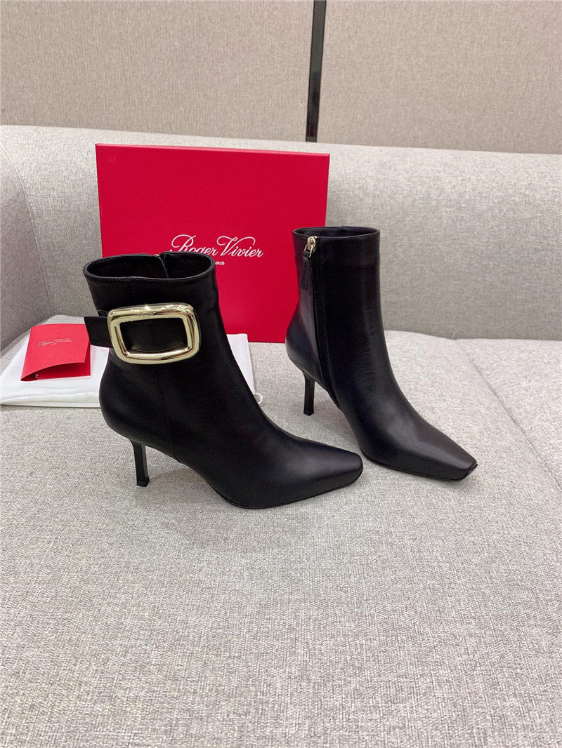 High Quality Luxury Roger Vivier Square Buckle High Heel Ankle Boots – Style 87220