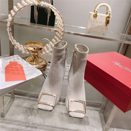 High Quality Luxury Roger Vivier Metal Square Buckle Ankle Boots – Style 70452 product detail