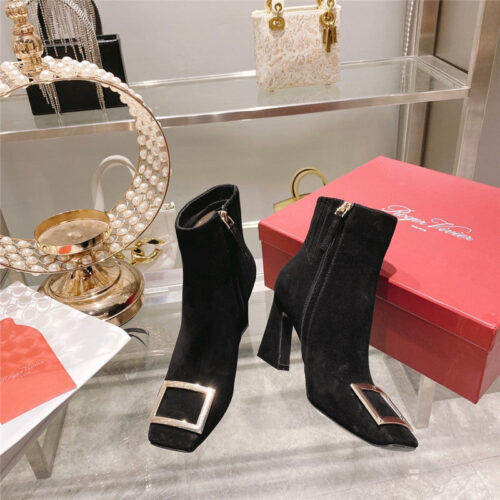 High Quality Luxury Roger Vivier Metal Square Buckle Ankle Boots – Style 41076 alternate view