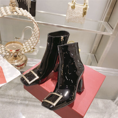 High Quality Luxury Roger Vivier Metal Square Buckle Ankle Boots – Style 34292 alternate view