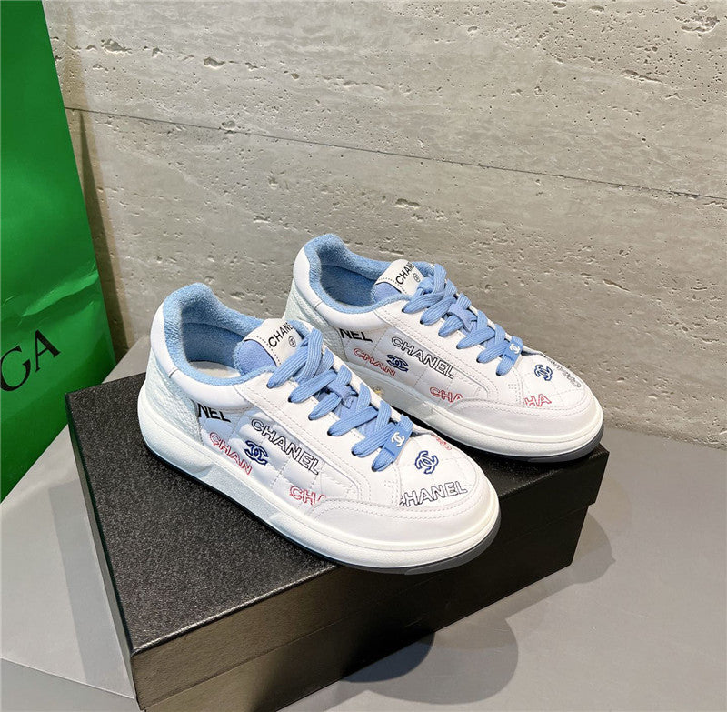 High Quality Luxury Chanel Embroidered White Sneakers – Style 88038