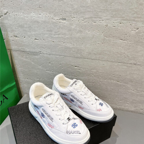 High Quality Luxury Chanel Embroidered White Sneakers alternate view