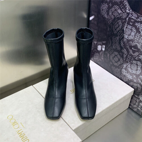 High Quality Luxury Jimmy Choo Logo Block Heel Square Toe Ankle Boots – Style 91831 alternate view