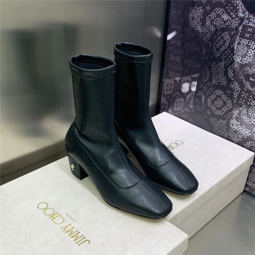 High Quality Luxury Jimmy Choo Logo Block Heel Square Toe Ankle Boots – Style 91831