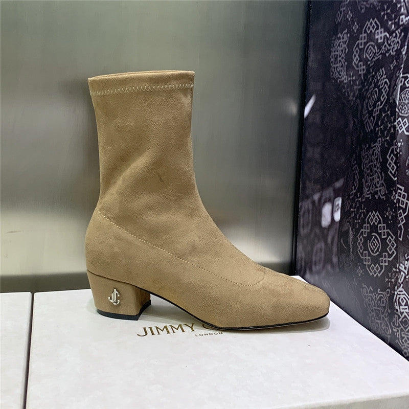 High Quality Luxury Jimmy Choo Logo Block Heel Square Toe Ankle Boots product detail