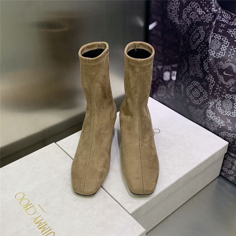 High Quality Luxury Jimmy Choo Logo Block Heel Square Toe Ankle Boots product detail