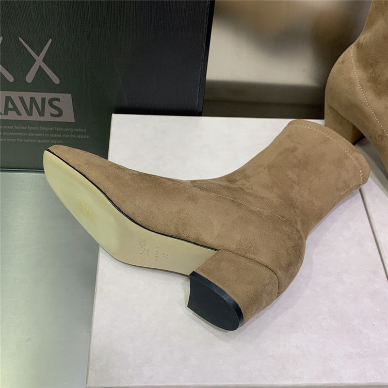 High Quality Luxury Jimmy Choo Logo Block Heel Square Toe Ankle Boots product detail