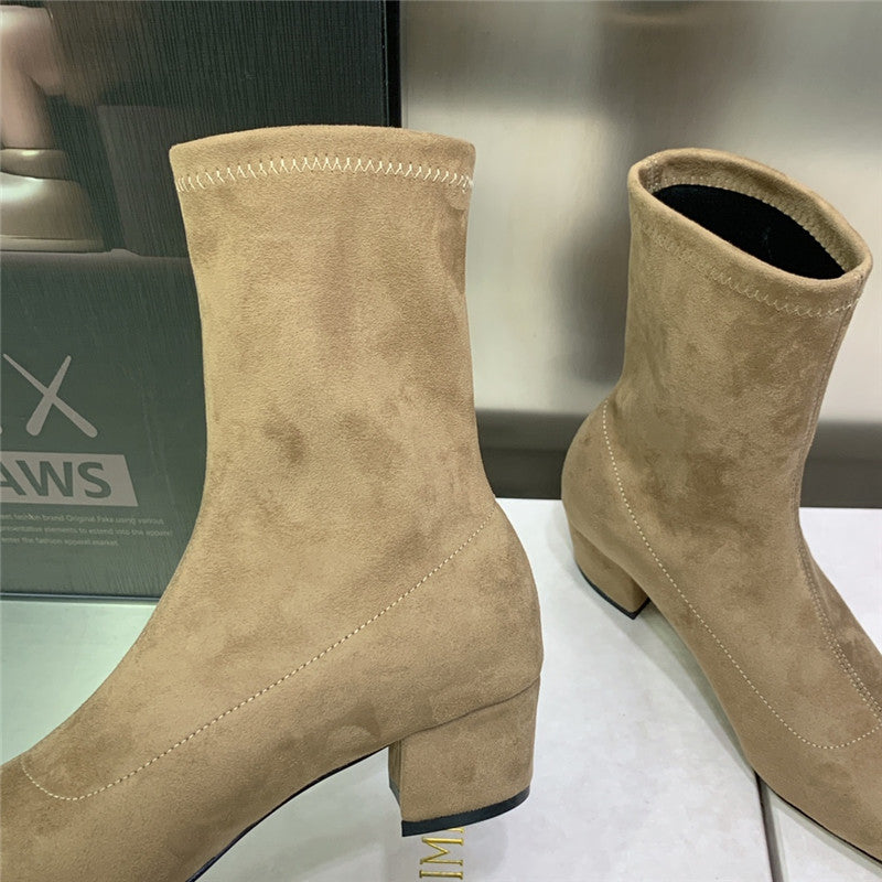 High Quality Luxury Jimmy Choo Logo Block Heel Square Toe Ankle Boots product detail