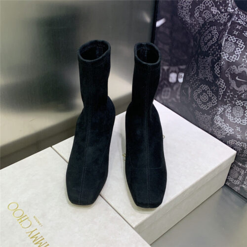 High Quality Luxury Jimmy Choo Logo Block Heel Square Toe Ankle Boots – Style 53975 product detail
