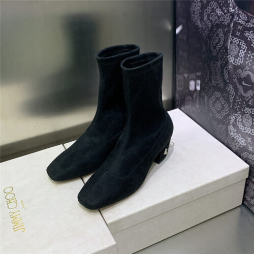High Quality Luxury Jimmy Choo Logo Block Heel Square Toe Ankle Boots – Style 53975 alternate view